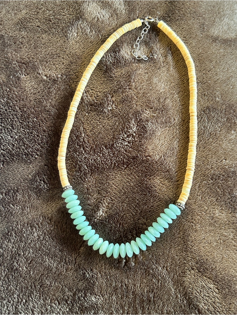 Vintage Sterling Silver Heishi Shell and Amazonite Necklace - Picture 3 of 16